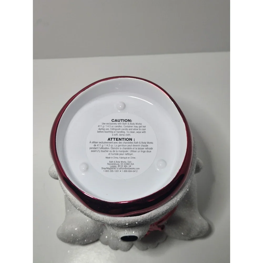 Bath & Body Works Glitter Polar Bear Santa Red Hat Scarf 3-Wick Candle Holder